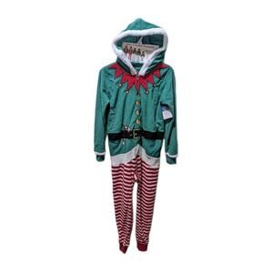 PJ's & Presents Christmas Elf One-Piece Pajamas Holiday Unisex Kids 7/8 New!
